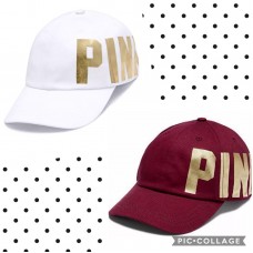 NWT Victoria&apos;s Secret PINK Logo Baseball Cap Hat Adjustable White And Gold  eb-14854767